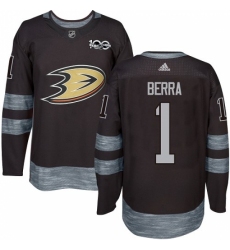 Men's Adidas Anaheim Ducks #1 Reto Berra Authentic Black 1917-2017 100th Anniversary NHL Jersey