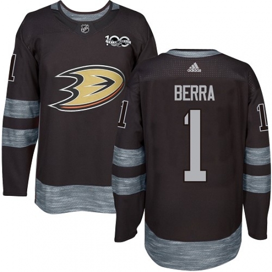 Men's Adidas Anaheim Ducks #1 Reto Berra Authentic Black 1917-2017 100th Anniversary NHL Jersey Men's Adidas Anaheim Ducks #1 Reto Berra Authentic Black 1917-2017 100th Anniversary NHL Jersey