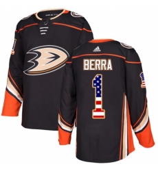 Men's Adidas Anaheim Ducks #1 Reto Berra Authentic Black USA Flag Fashion NHL Jersey