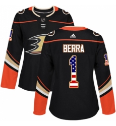 Women's Adidas Anaheim Ducks #1 Reto Berra Authentic Black USA Flag Fashion NHL Jersey Women's Adidas Anaheim Ducks #1 Reto Berra Authentic Black USA Flag Fashion NHL Jersey