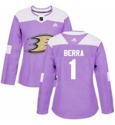 Women's Adidas Anaheim Ducks #1 Reto Berra Authentic Purple Fights Cancer Practice NHL Jersey