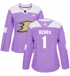 Women's Adidas Anaheim Ducks #1 Reto Berra Authentic Purple Fights Cancer Practice NHL Jersey Women's Adidas Anaheim Ducks #1 Reto Berra Authentic Purple Fights Cancer Practice NHL Jersey