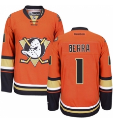 Youth Reebok Anaheim Ducks #1 Reto Berra Authentic Orange Third NHL Jersey