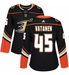 Women's Adidas Anaheim Ducks #45 Sami Vatanen Authentic Black Home NHL Jersey