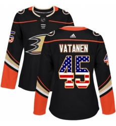 Women's Adidas Anaheim Ducks #45 Sami Vatanen Authentic Black USA Flag Fashion NHL Jersey