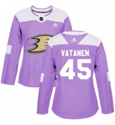Women's Adidas Anaheim Ducks #45 Sami Vatanen Authentic Purple Fights Cancer Practice NHL Jersey