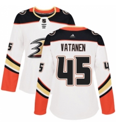 Women's Adidas Anaheim Ducks #45 Sami Vatanen Authentic White Away NHL Jersey