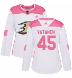 Women's Adidas Anaheim Ducks #45 Sami Vatanen Authentic White/Pink Fashion NHL Jersey