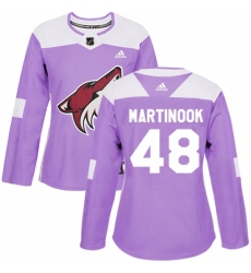 Women's Adidas Arizona Coyotes #48 Jordan Martinook Authentic Purple Fights Cancer Practice NHL Jersey