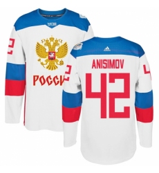 Men's Adidas Team Russia #42 Artem Anisimov Authentic White Home 2016 World Cup of Hockey Jersey