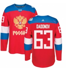 Men's Adidas Team Russia #63 Evgenii Dadonov Authentic Red Away 2016 World Cup of Hockey Jersey