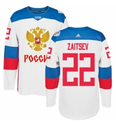 Men's Adidas Team Russia #22 Nikita Zaitsev Premier White Home 2016 World Cup of Hockey Jersey