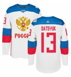 Men's Adidas Team Russia #13 Pavel Datsyuk Authentic White Home 2016 World Cup of Hockey Jersey