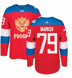Men's Adidas Team Russia #79 Andrei Markov Authentic Red Away 2016 World Cup of Hockey Jersey