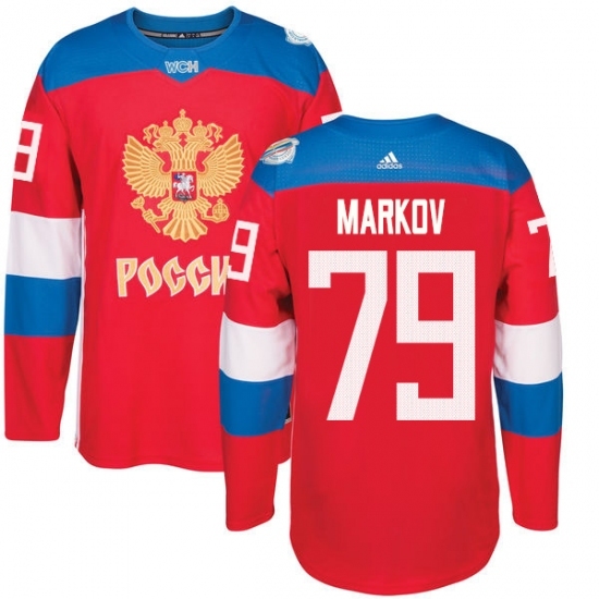 Men's Adidas Team Russia #79 Andrei Markov Authentic Red Away 2016 World Cup of Hockey Jersey Men's Adidas Team Russia #79 Andrei Markov Authentic Red Away 2016 World Cup of Hockey Jersey