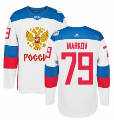 Men's Adidas Team Russia #79 Andrei Markov Premier White Home 2016 World Cup of Hockey Jersey