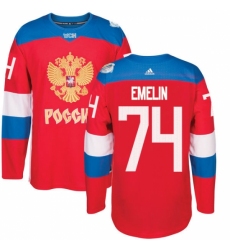 Men's Adidas Team Russia #74 Alexei Emelin Authentic Red Away 2016 World Cup of Hockey Jersey