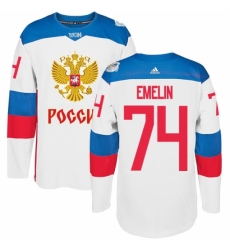 Men's Adidas Team Russia #74 Alexei Emelin Authentic White Home 2016 World Cup of Hockey Jersey
