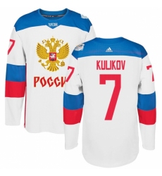 Men's Adidas Team Russia #7 Dmitri Kulikov Authentic White Home 2016 World Cup of Hockey Jersey