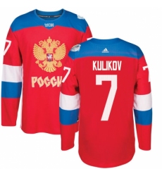 Men's Adidas Team Russia #7 Dmitri Kulikov Premier Red Away 2016 World Cup of Hockey Jersey