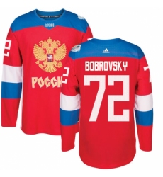 Men's Adidas Team Russia #72 Sergei Bobrovsky Authentic Red Away 2016 World Cup of Hockey Jersey