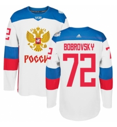 Men's Adidas Team Russia #72 Sergei Bobrovsky Authentic White Home 2016 World Cup of Hockey Jersey
