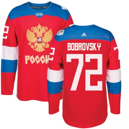 Men's Adidas Team Russia #72 Sergei Bobrovsky Premier Red Away 2016 World Cup of Hockey Jersey Men's Adidas Team Russia #72 Sergei Bobrovsky Premier Red Away 2016 World Cup of Hockey Jersey
