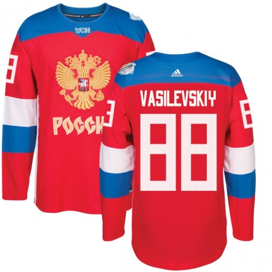 Men's Adidas Team Russia #88 Andrei Vasilevskiy Authentic Red Away 2016 World Cup of Hockey Jersey Men's Adidas Team Russia #88 Andrei Vasilevskiy Authentic Red Away 2016 World Cup of Hockey Jersey