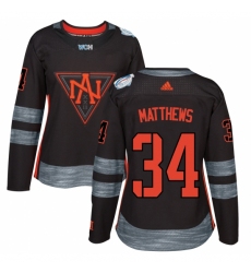 Women's Adidas Team North America #34 Auston Matthews Authentic Black Away 2016 World Cup of Hockey Jersey