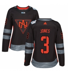 Women's Adidas Team North America #3 Seth Jones Authentic Black Away 2016 World Cup of Hockey Jersey