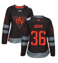 Women's Adidas Team North America #36 John Gibson Authentic Black Away 2016 World Cup of Hockey Jersey