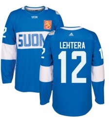 Men's Adidas Team Finland #12 Jori Lehtera Authentic Blue Away 2016 World Cup of Hockey Jersey