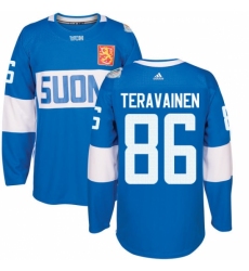 Men's Adidas Team Finland #86 Teuvo Teravainen Premier Blue Away 2016 World Cup of Hockey Jersey