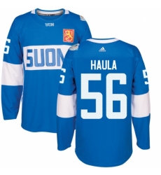 Men's Adidas Team Finland #56 Erik Haula Authentic Blue Away 2016 World Cup of Hockey Jersey