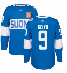 Men's Adidas Team Finland #9 Mikko Koivu Authentic Blue Away 2016 World Cup of Hockey Jersey