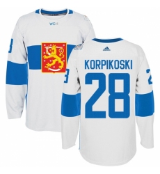 Men's Adidas Team Finland #28 Lauri Korpikoski Authentic White Home 2016 World Cup of Hockey Jersey