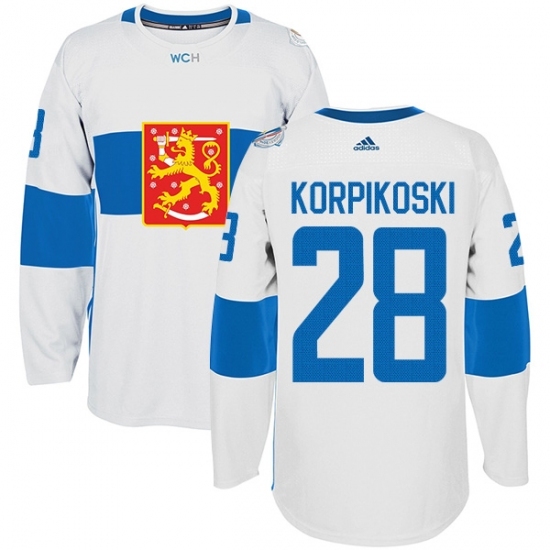 Men's Adidas Team Finland #28 Lauri Korpikoski Authentic White Home 2016 World Cup of Hockey Jersey Men's Adidas Team Finland #28 Lauri Korpikoski Authentic White Home 2016 World Cup of Hockey Jersey