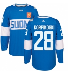 Men's Adidas Team Finland #28 Lauri Korpikoski Premier Blue Away 2016 World Cup of Hockey Jersey