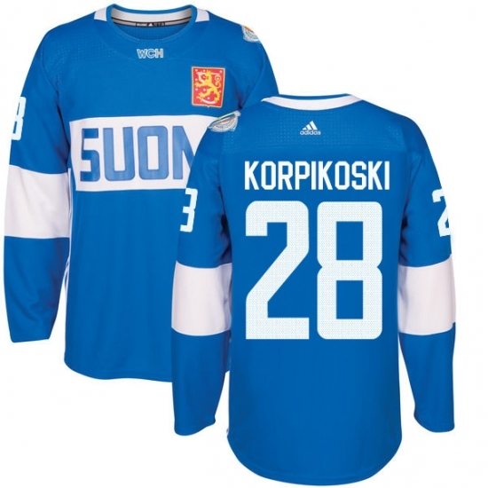 Men's Adidas Team Finland #28 Lauri Korpikoski Premier Blue Away 2016 World Cup of Hockey Jersey Men's Adidas Team Finland #28 Lauri Korpikoski Premier Blue Away 2016 World Cup of Hockey Jersey
