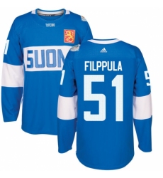 Men's Adidas Team Finland #51 Valtteri Filppula Authentic Blue Away 2016 World Cup of Hockey Jersey