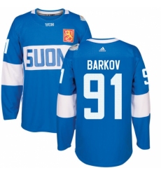 Men's Adidas Team Finland #91 Aleksander Barkov Authentic Blue Away 2016 World Cup of Hockey Jersey