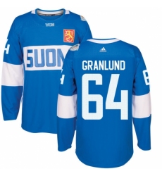 Men's Adidas Team Finland #64 Mikael Granlund Authentic Blue Away 2016 World Cup of Hockey Jersey