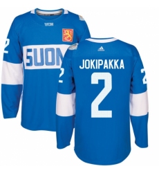 Men's Adidas Team Finland #2 Jyrki Jokipakka Authentic Blue Away 2016 World Cup of Hockey Jersey