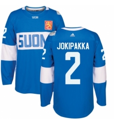 Men's Adidas Team Finland #2 Jyrki Jokipakka Premier Blue Away 2016 World Cup of Hockey Jersey