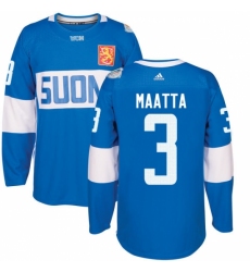 Men's Adidas Team Finland #3 Olli Maatta Premier Blue Away 2016 World Cup of Hockey Jersey