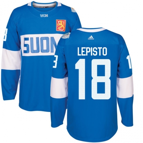 Men's Adidas Team Finland #18 Sami Lepisto Premier Blue Away 2016 World Cup of Hockey Jersey Men's Adidas Team Finland #18 Sami Lepisto Premier Blue Away 2016 World Cup of Hockey Jersey