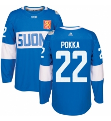 Men's Adidas Team Finland #22 Ville Pokka Authentic Blue Away 2016 World Cup of Hockey Jersey