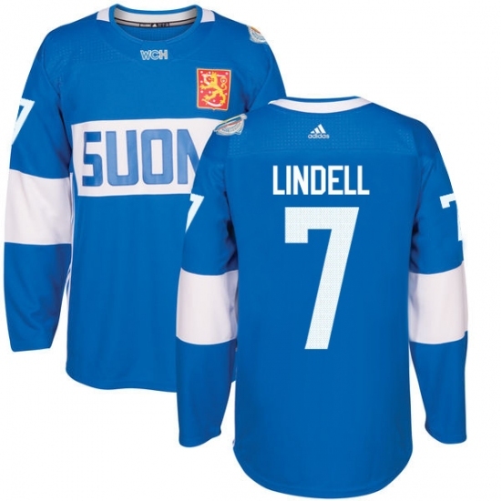 Men's Adidas Team Finland #7 Esa Lindell Authentic Blue Away 2016 World Cup of Hockey Jersey Men's Adidas Team Finland #7 Esa Lindell Authentic Blue Away 2016 World Cup of Hockey Jersey