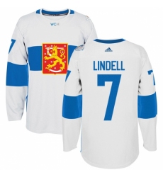 Men's Adidas Team Finland #7 Esa Lindell Premier White Home 2016 World Cup of Hockey Jersey