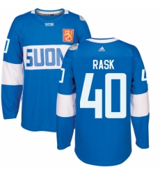 Men's Adidas Team Finland #40 Tuukka Rask Authentic Blue Away 2016 World Cup of Hockey Jersey